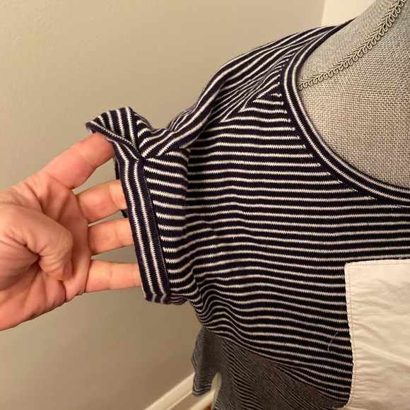 Navy and white stripe tee with faux leather patch - Picture 3 of 3